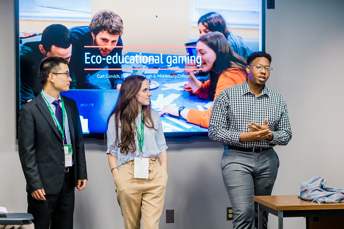 The breakout on Eco-Educational Gaming brought some students from the audience to participate in the discussion.